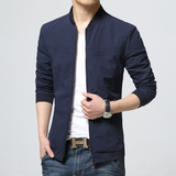 春季时尚男士韩版立领夹克男青年商务修身薄款短款夹克衫纯色外套