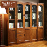 中式 实木书柜 橡木书柜 实木 客厅 书架 组合书橱书桌电脑桌包邮