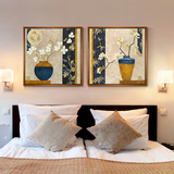 餐厅装饰画饭厅新中式挂画单幅卧室墙床头画富贵平安花卉两联有框