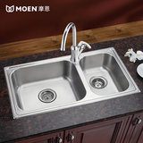 MOEN摩恩 厨房304不锈钢橱柜台上台下盆水槽双槽龙头套装28502SL