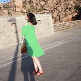 MINIMALIAT 韩版夏季棉麻吊带连衣裙纯色泡泡短袖一字领顺丰包邮