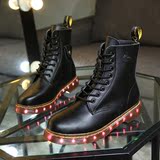 2015会发光的真皮马丁靴女短靴韩版USB充电LED灯鞋情侣款夜光鞋潮