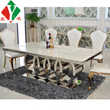不锈钢餐桌大户型 大理石饭桌样板房高档新古典后现代餐桌椅组合
