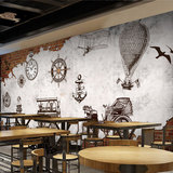 复古工装欧式地中海砖纹壁画墙纸大型酒吧咖啡厅奶茶店背景墙壁纸