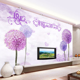 画壁大型壁画3d立体电视背景墙纸浪漫温馨紫色蒲公英花瓣无缝