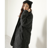2015新款韩版毛呢外套女灰色直筒中长款冬装显瘦加厚宽松呢子大衣