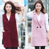 2016新款韩版双面呢无袖马甲纯手工全羊毛羊绒女大衣女装外套修身