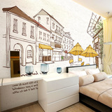大型壁画3d无缝卡通墙纸现代简约个性街景壁纸背景墙城市手绘图