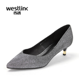 Westlink/西遇2016春季新款 尖头浅口细中跟单鞋闪亮丝格利特女鞋