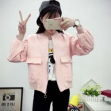 2016春装新款韩版宽松学院风休闲粉色BF棒球服棒球外套女潮夹克