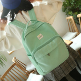 双肩包女韩版潮学院风帆布小清新薄荷绿纯色简约中学生书包旅行包