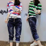 韩版女新款小香风羊毛针织衫牛仔裤两件套装送腰带淘货源代发7813