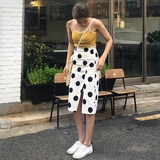 女装夏装2016新款潮韩版复古大波点圆点开叉中长款半身裙包臀裙子