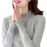 【天天特价】韩版女装甜美荷叶边半高领修身套头毛衣女针织打底衫