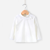 女童白色t恤长袖2-3女婴秋装小童衣服纯棉一岁半女宝宝高领打底衫