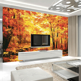 3d立体无缝大型壁画 风景电视客厅卧室装饰墙纸 秋天枫叶油画背景