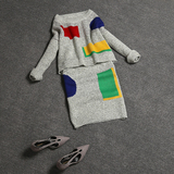 欧洲站2016秋装新款欧货时尚羊毛粗线针织包臀裙套装两件套女装潮