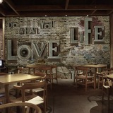 3D立体复古怀旧英文字母壁纸 咖啡厅餐厅墙纸网吧酒吧ktv大型壁画