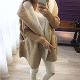 2015韩版秋冬季女装羊羔毛宽松毛衣开衫中长款带帽外套女加绒加厚
