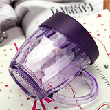 特价包邮钢化玻璃杯带盖果汁杯透明水杯水晶彩色耐热钻石创意杯子