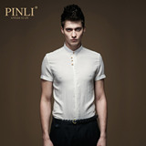 PINLI品立 2016英绅夏季新品男装微领修身个性衬衣男短袖衬衫8047