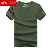 战地吉普2016夏季纯色短袖T恤男装 AFS Jeep修身半袖打底衫男上衣