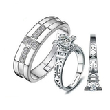 免费刻字新款纯银戒指法国巴黎铁塔女款戒指镀白金情侣对戒