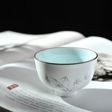 景德镇手绘粉彩定窑白青瓷茶具大功夫茶杯陶瓷器脂白品茗小杯子
