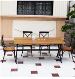 欧式西餐厅咖啡厅小户型餐桌椅组合铁艺实木家具原木简约现代loft
