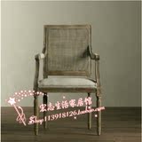 特价法式复古实木餐椅 美式进口亚麻面料 橡木雕花藤制扶手椅特价