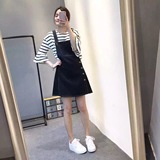 2016夏季新款 韩版显瘦裙子 百搭学生学院风牛仔背带短裙A型裙女