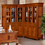 美式乡村风格书柜全实木复古高端品质2门3门4门转角书柜欧式古典