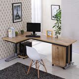 简约台式钢木电脑桌书架组合办公桌创新写字桌组装桌实木抽屉桌