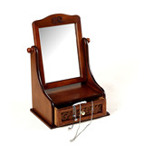 创意旋转木质台式化妆镜复古大号桌面镜台梳妆镜子首饰收纳盒