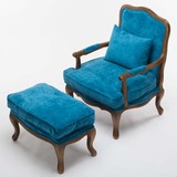 欧式实木布艺单人休闲椅 美式新古典客厅懒人沙发 法式老虎椅
