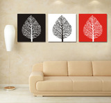 现代客厅风景装饰画沙发背景墙卧室三联画壁画黑白红发财树无框画