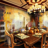 大型欧式抽象艺术街景建筑汽车油画 大型壁画咖啡室餐厅墙纸壁纸