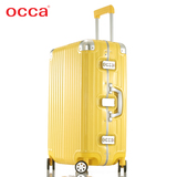 OCCA新款纯PC旅行箱女铝镁合金包角拉杆箱男万向轮行李箱黄色箱子