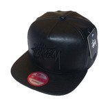 香港代购新款stussy全黑皮帽男士snapback棒球帽秋冬嘻哈平沿帽子