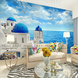 蓝色地中海风格墙纸 3D卧室客厅电视背景墙壁纸大型壁画无缝多款
