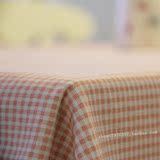 韩式小清新格子纯棉麻加厚布艺餐桌布粉蓝色台布茶几盖布圆桌定做