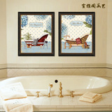 装饰画 现代简约卫生间挂画浴室画美式欧式壁画二联画有框画浴缸