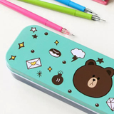 Line韩国卡通文具盒 布朗熊同款铅笔盒 可妮兔馒头人马口铁笔盒