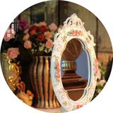 热卖韩国镜粉色公主台式化妆镜梳镜子高档欧式复古宫廷树脂台镜