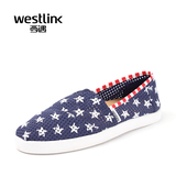Westlink/西遇2016夏季新款 一脚蹬帆布鞋镂空玛丽鞋低帮平底女鞋