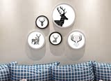 麋鹿北欧装饰画餐厅现代黑白创意有框画简欧圆形挂画客厅墙画壁画