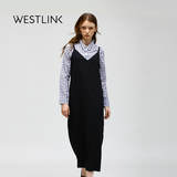 Westlink/西遇2016秋季新款 针织开衩无袖女一步吊带背心连衣长裙