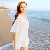 新款韩国女套头网衫镂空沙滩裙比基尼防晒白色外罩衫中袖外搭网裙
