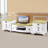 客厅欧式大理石白色实木电视柜 家用加长型高低高组合柜台面任选
