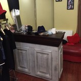欧式复古收银台服装店柜台做旧木质吧台美容美甲店转角收银桌前台